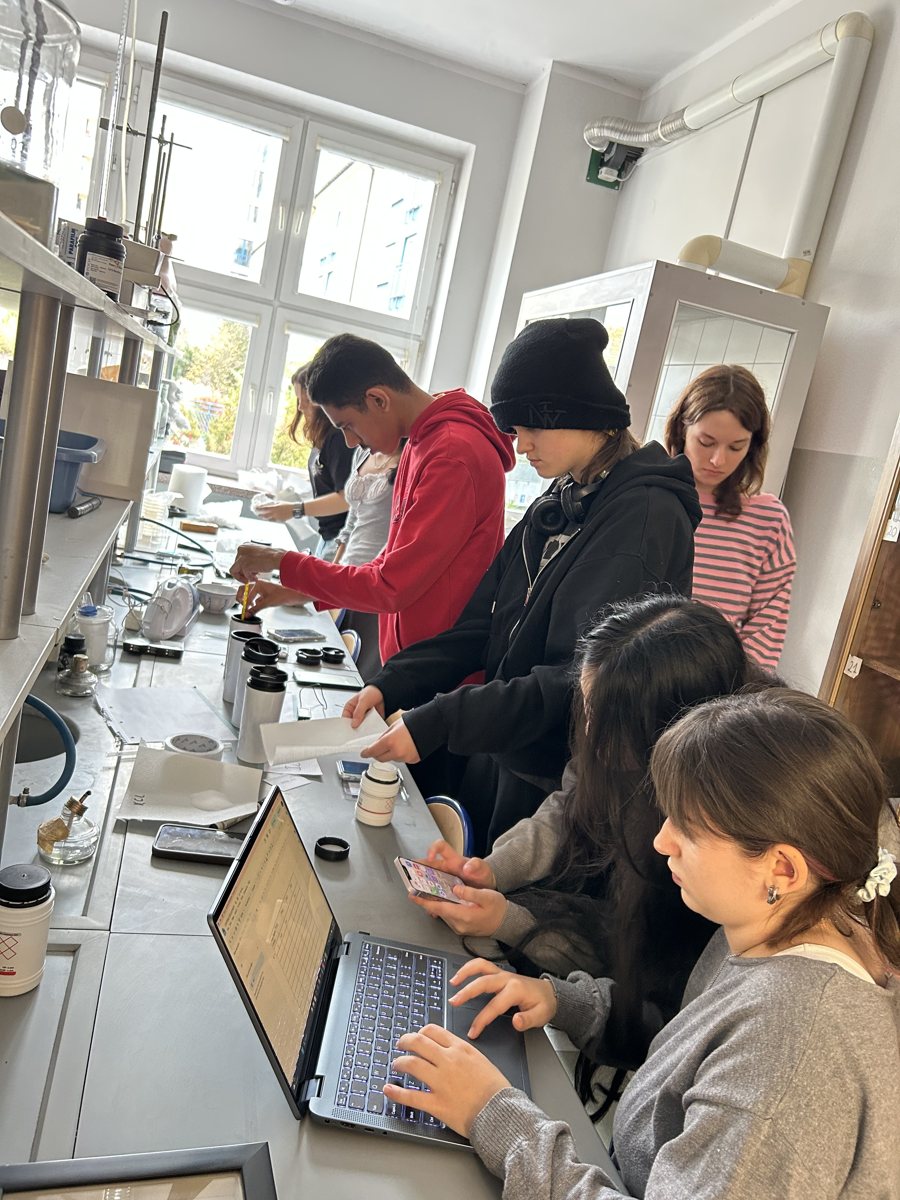 Students testing their samples in the science classroom.
